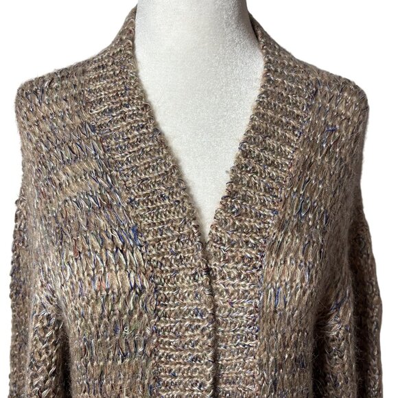 Wool Blend Chunky Knit Open Cardigan Sweater Brown Long Womens M soft cozy - Picture 5 of 10